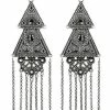 Restyle Antique Silver Gothic Double Triangle Earrings Silver