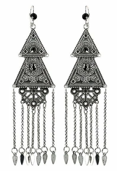 Restyle Antique Silver Gothic Double Triangle Earrings Silver