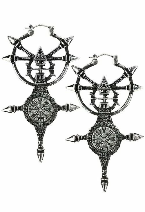 Restyle Antique Silver Gothic Vegvisir Earrings