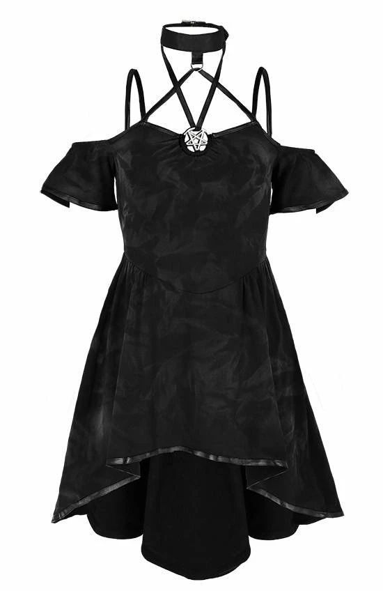 Restyle Dresses Asymmetrical Black Gothic Floral Harness Pentagram Mini Dress - Image 2