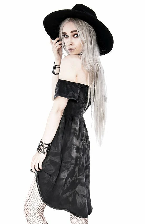 Restyle Dresses Asymmetrical Black Gothic Floral Harness Pentagram Mini Dress - Image 4