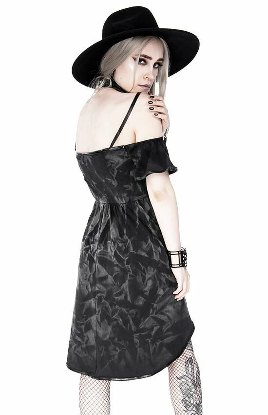 Restyle Dresses Asymmetrical Black Gothic Floral Harness Pentagram Mini Dress - Image 6