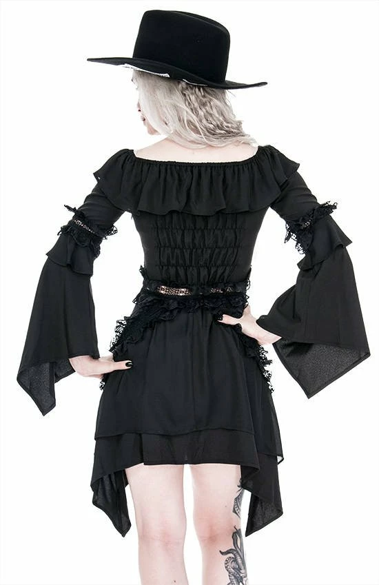 Restyle Dresses Asymmetrical Black Gothic Ruffled Petagram Mini Dress - Image 5