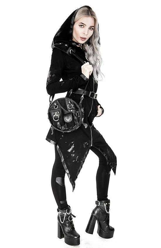 Restyle Jackets Asymmetrical Black Gothic Tie Dye Moon Zipper Long Hoodie - Image 2
