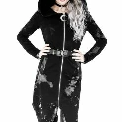 Restyle Jackets Asymmetrical Black Gothic Tie Dye Moon Zipper Long Hoodie