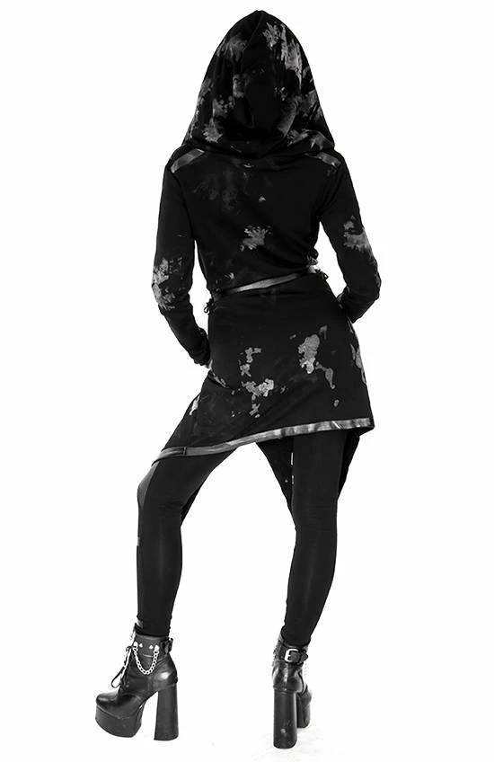 Restyle Jackets Asymmetrical Black Gothic Tie Dye Moon Zipper Long Hoodie - Image 4