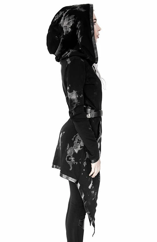 Restyle Jackets Asymmetrical Black Gothic Tie Dye Moon Zipper Long Hoodie - Image 5