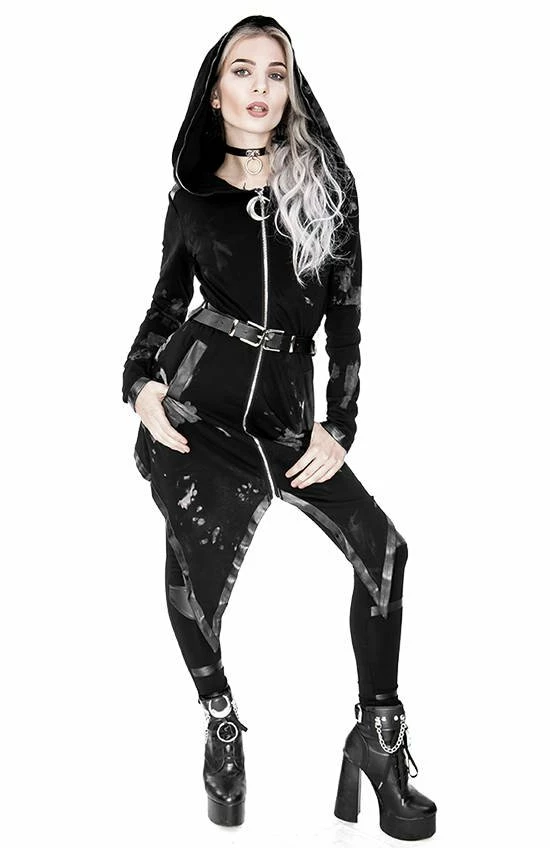 Restyle Jackets Asymmetrical Black Gothic Tie Dye Moon Zipper Long Hoodie - Image 6