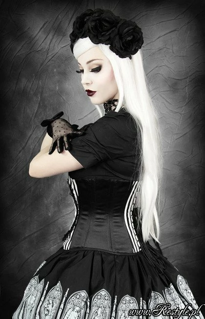 Restyle Bustiers & Corsets Black & White Stripes Fantasy Raven Cameo Underburst Corset - Image 3