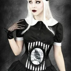 Restyle Bustiers & Corsets Black & White Stripes Fantasy Raven Cameo Underburst Corset