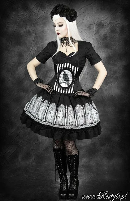 Restyle Bustiers & Corsets Black & White Stripes Fantasy Raven Cameo Underburst Corset - Image 4