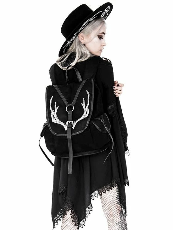 Restyle Bags & Backpacks Black Antlers Backpack Pagan Witch Bag With Pockets - Image 2