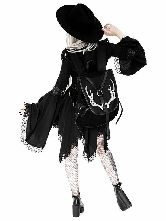 Restyle Bags & Backpacks Black Antlers Backpack Pagan Witch Bag With Pockets - Image 3