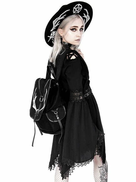 Restyle Bags & Backpacks Black Antlers Backpack Pagan Witch Bag With Pockets - Image 4