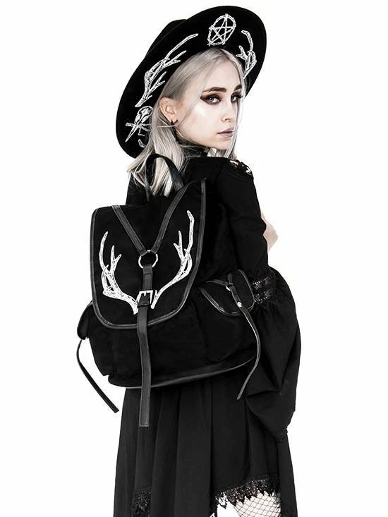Restyle Bags & Backpacks Black Antlers Backpack Pagan Witch Bag With Pockets - Image 5