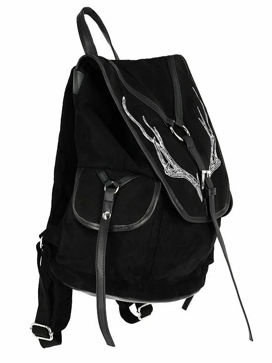 Restyle Bags & Backpacks Black Antlers Backpack Pagan Witch Bag With Pockets - Image 6