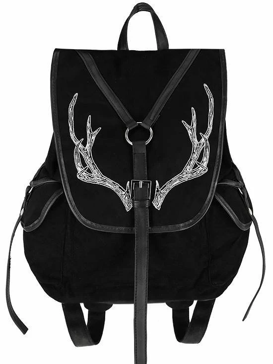 Restyle Bags & Backpacks Black Antlers Backpack Pagan Witch Bag With Pockets