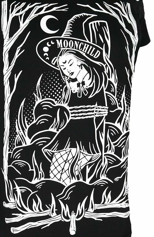 Restyle T-Shirts Black Goth Burn The Witch Cold Shoulder T-shirt - Image 2