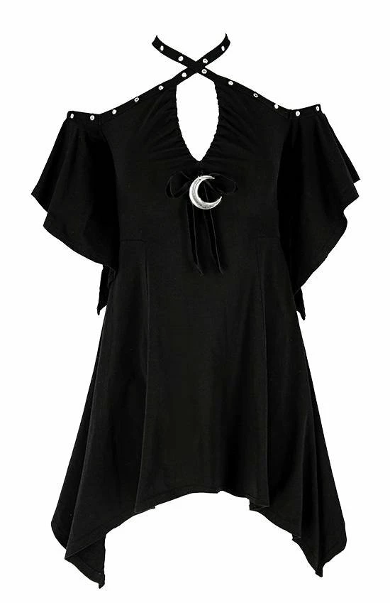 Restyle Dresses Black Gothic Asymmetrical Flared Short Sleeves Tunic Mini Dress - Image 2