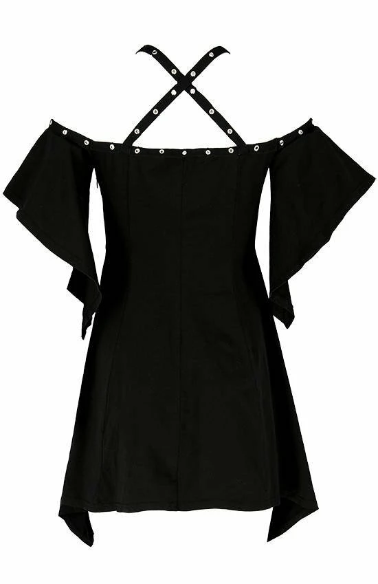 Restyle Dresses Black Gothic Asymmetrical Flared Short Sleeves Tunic Mini Dress - Image 3
