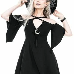 Restyle Dresses Black Gothic Asymmetrical Flared Short Sleeves Tunic Mini Dress