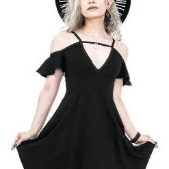 Restyle Dresses Black Gothic Asymmetrical V Neck Tunic Mini Dress