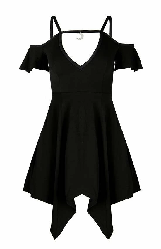 Restyle Dresses Black Gothic Asymmetrical V Neck Tunic Mini Dress - Image 4
