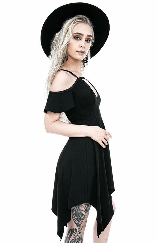 Restyle Dresses Black Gothic Asymmetrical V Neck Tunic Mini Dress - Image 6