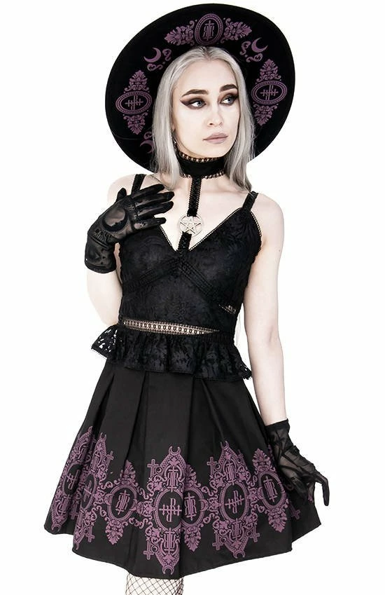 Restyle Skirts Black Gothic Baroque Monogram Pleated Mini Skirt - Image 2