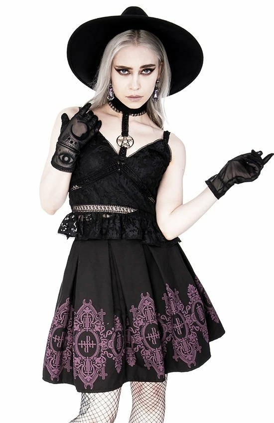 Restyle Skirts Black Gothic Baroque Monogram Pleated Mini Skirt - Image 3