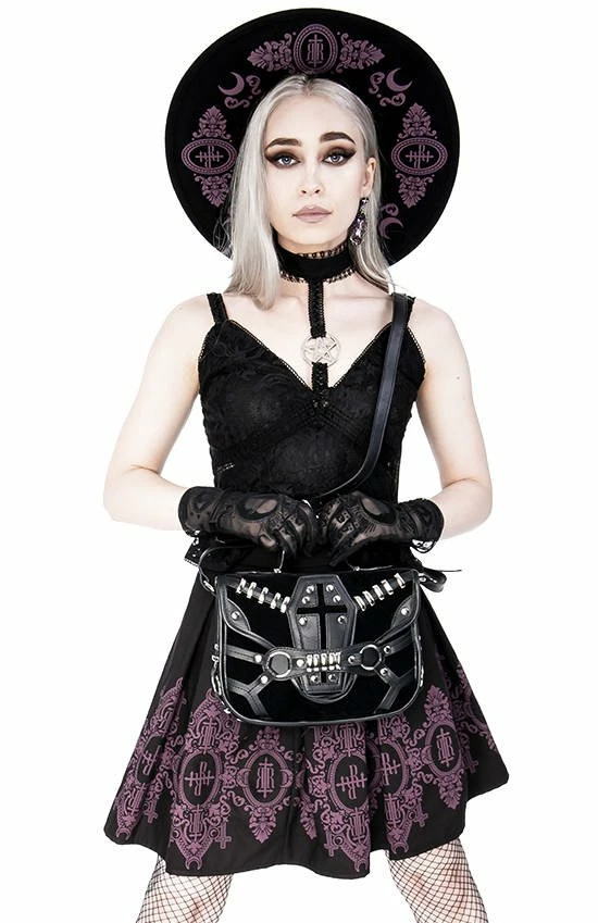 Restyle Skirts Black Gothic Baroque Monogram Pleated Mini Skirt - Image 4