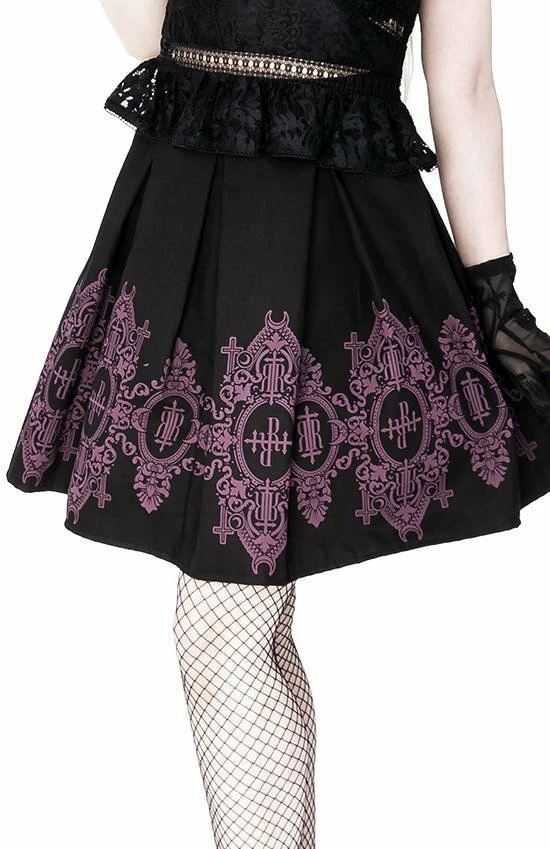 Restyle Skirts Black Gothic Baroque Monogram Pleated Mini Skirt - Image 5