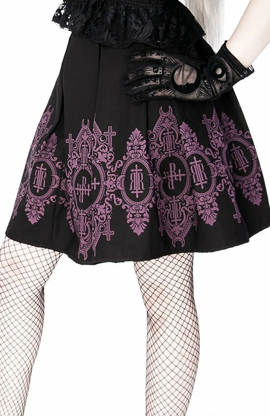 Restyle Skirts Black Gothic Baroque Monogram Pleated Mini Skirt - Image 6