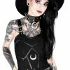 Restyle Standard Tops Black Gothic Buckle Sleeves Bandage Moon Crop Top