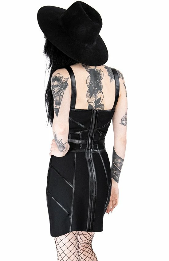 Restyle Standard Tops Black Gothic Buckle Sleeves Bandage Moon Crop Top - Image 5