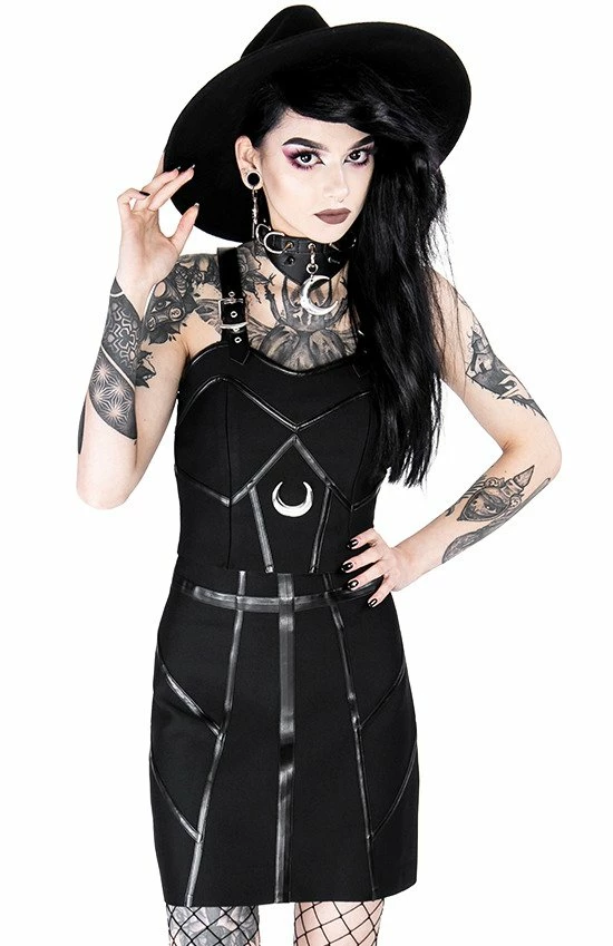 Restyle Standard Tops Black Gothic Buckle Sleeves Bandage Moon Crop Top - Image 6