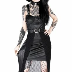 Restyle Dresses Black Gothic Buckle Strap Sleeves Overskirt Mini Dress