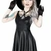 Restyle Dresses Black Gothic Crescent Stars Laser Cut Faux Leather Mini Dress
