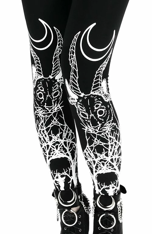 Restyle Black Gothic Demon Cat Crescent Leggings - Image 2