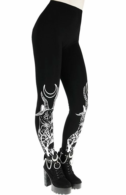Restyle Black Gothic Demon Cat Crescent Leggings - Image 4