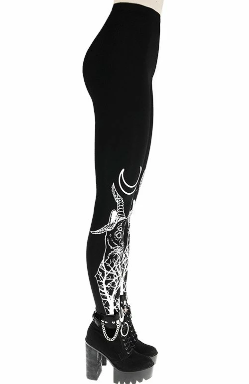 Restyle Black Gothic Demon Cat Crescent Leggings - Image 5