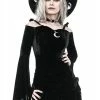 Restyle Dresses Black Gothic Draped Heart Neckline Flared Sleeves Velvet Mini Dress