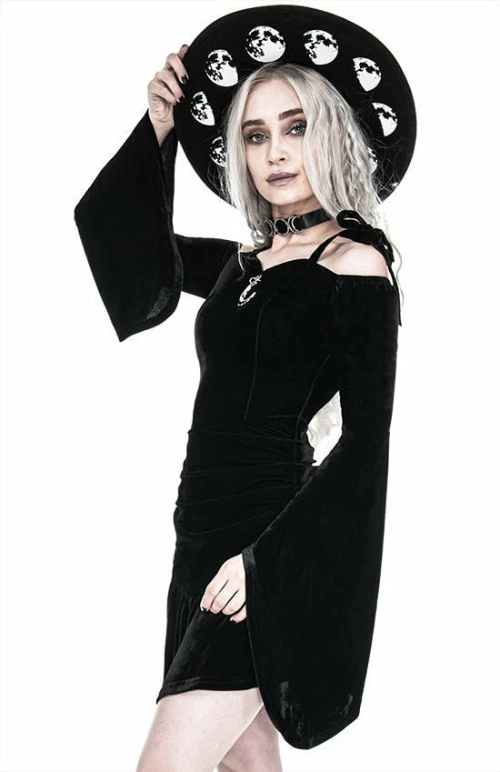 Restyle Dresses Black Gothic Draped Heart Neckline Flared Sleeves Velvet Mini Dress - Image 6
