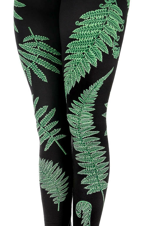 Restyle Black Gothic Elastic Waist Fern Forest Witch Leggings - Image 2