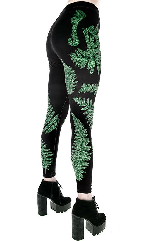 Restyle Black Gothic Elastic Waist Fern Forest Witch Leggings - Image 4