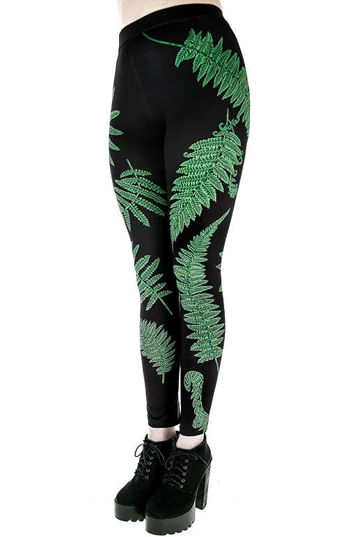 Restyle Black Gothic Elastic Waist Fern Forest Witch Leggings - Image 5