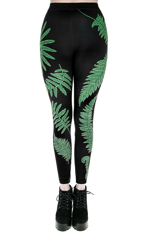 Restyle Black Gothic Elastic Waist Fern Forest Witch Leggings