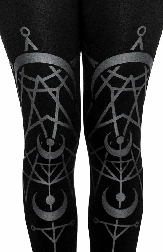 Restyle Black Gothic Elastic Waist Twin Moon Leggings - Image 2