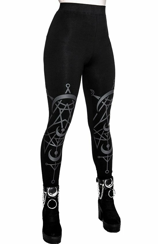 Restyle Black Gothic Elastic Waist Twin Moon Leggings - Image 4