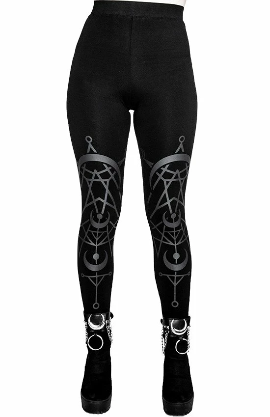 Restyle Black Gothic Elastic Waist Twin Moon Leggings